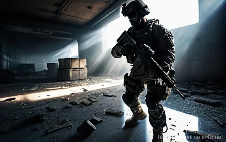 콜 오브 듀티 모던 워페어 리부트 - **Prompt 1: Tactical Infiltration in a War-Torn Setting**
    "A highly realistic, first-person pers...