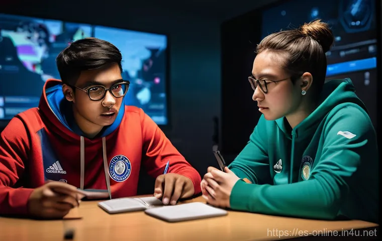 쉐도우 아레나 팀 배틀 전략 - **Prompt: "Esports Team Communication and Map Control"**
    *   **Description:** A close-up, intens...