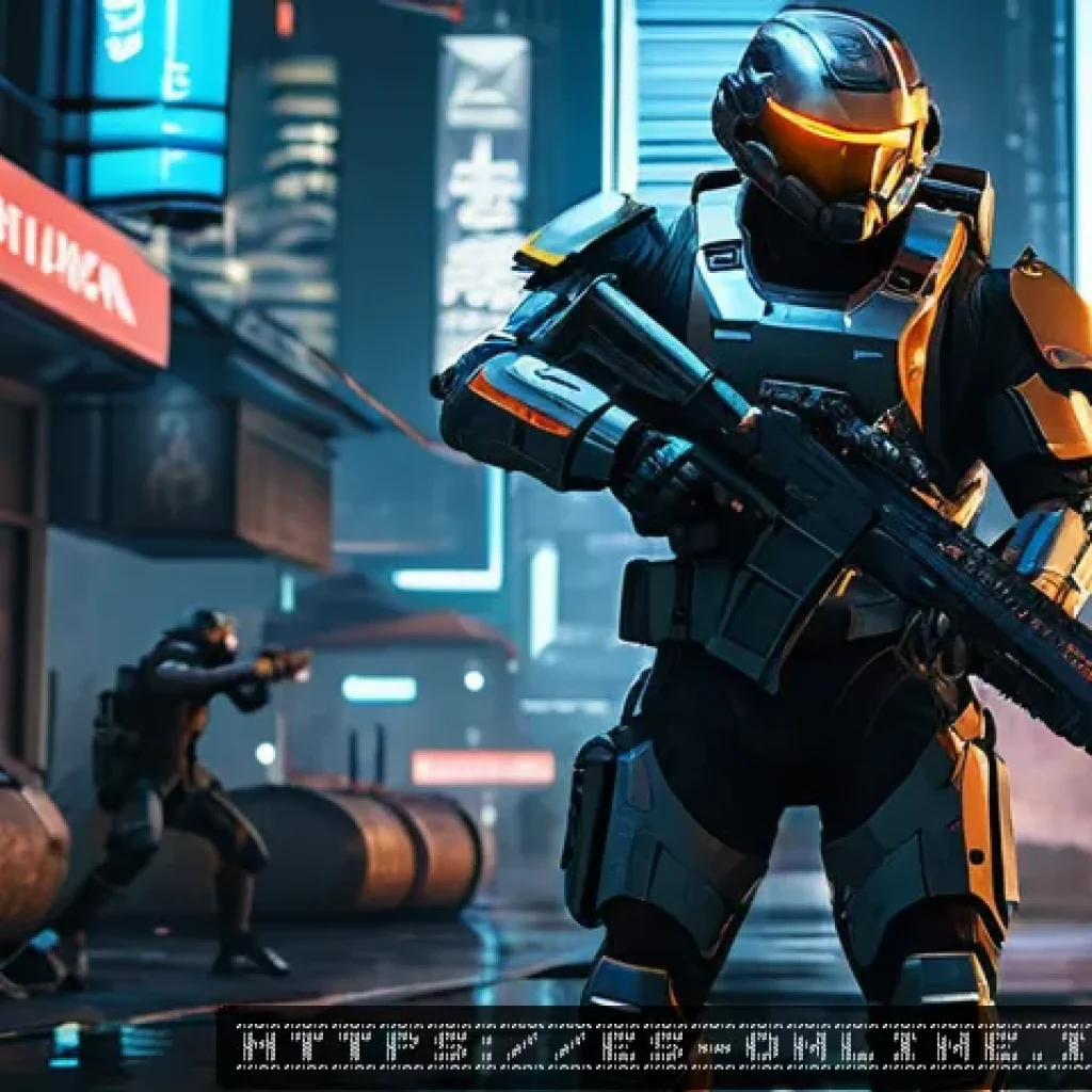 게임 인공지능 알고리즘 분석 - A futuristic open-world video game scene showcasing dynamic AI-driven enemies adapting in real-time ...